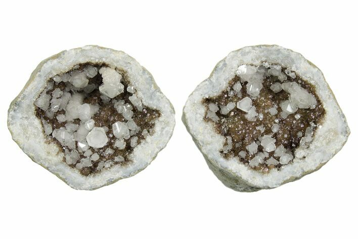Keokuk Geode with Calcite Crystals (Pair) - Missouri #349526